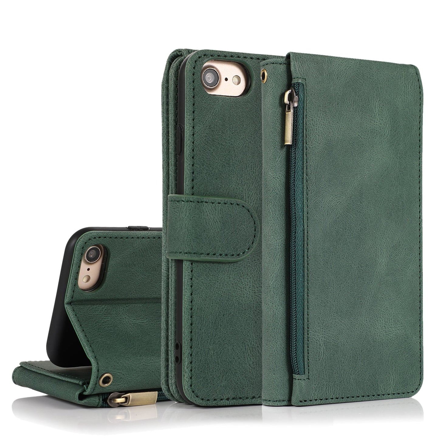 Luxury Skin Feel Multi-card Zipper Leather Case For iPhone 7/8
