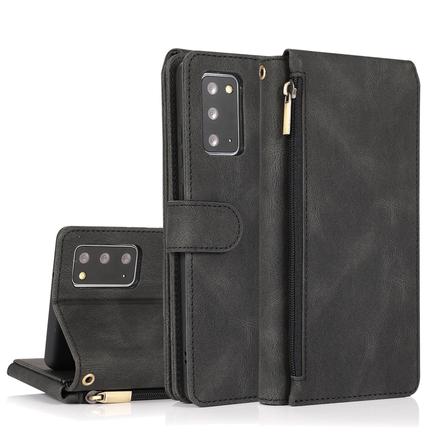 Étui en cuir de luxe avec fermeture éclair et emplacements pour cartes multiples pour Samsung Note20/Note20 5G
