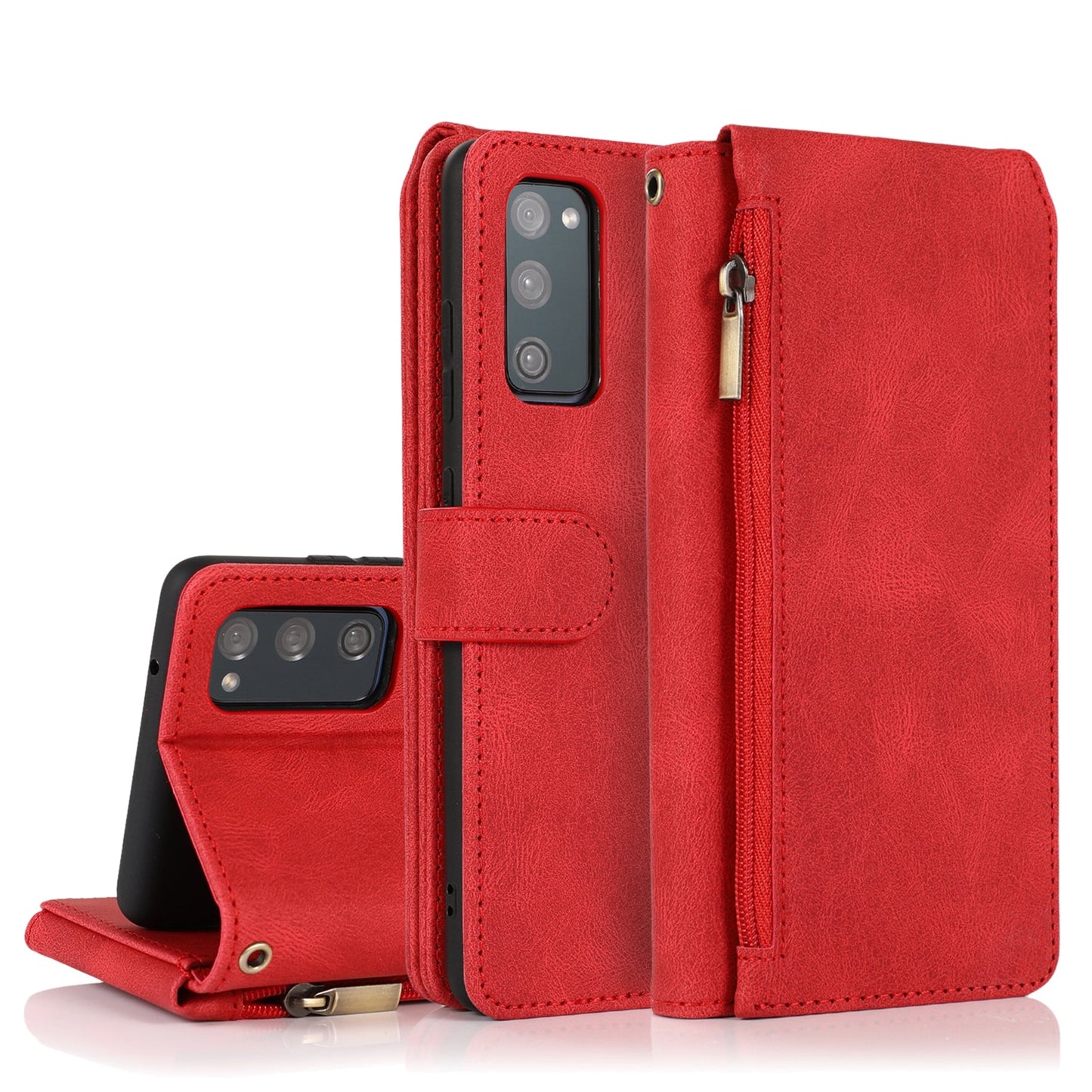 Luxury Skin Feel Multi-card Zipper Leather Case For Samsung S20FE 4G/5G