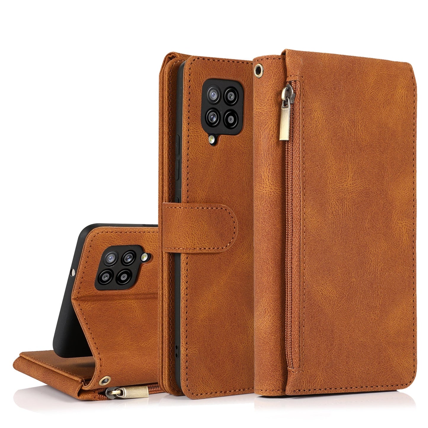 Luxury Skin Feel Multi-card Zipper Leather Case For Samsung A42
