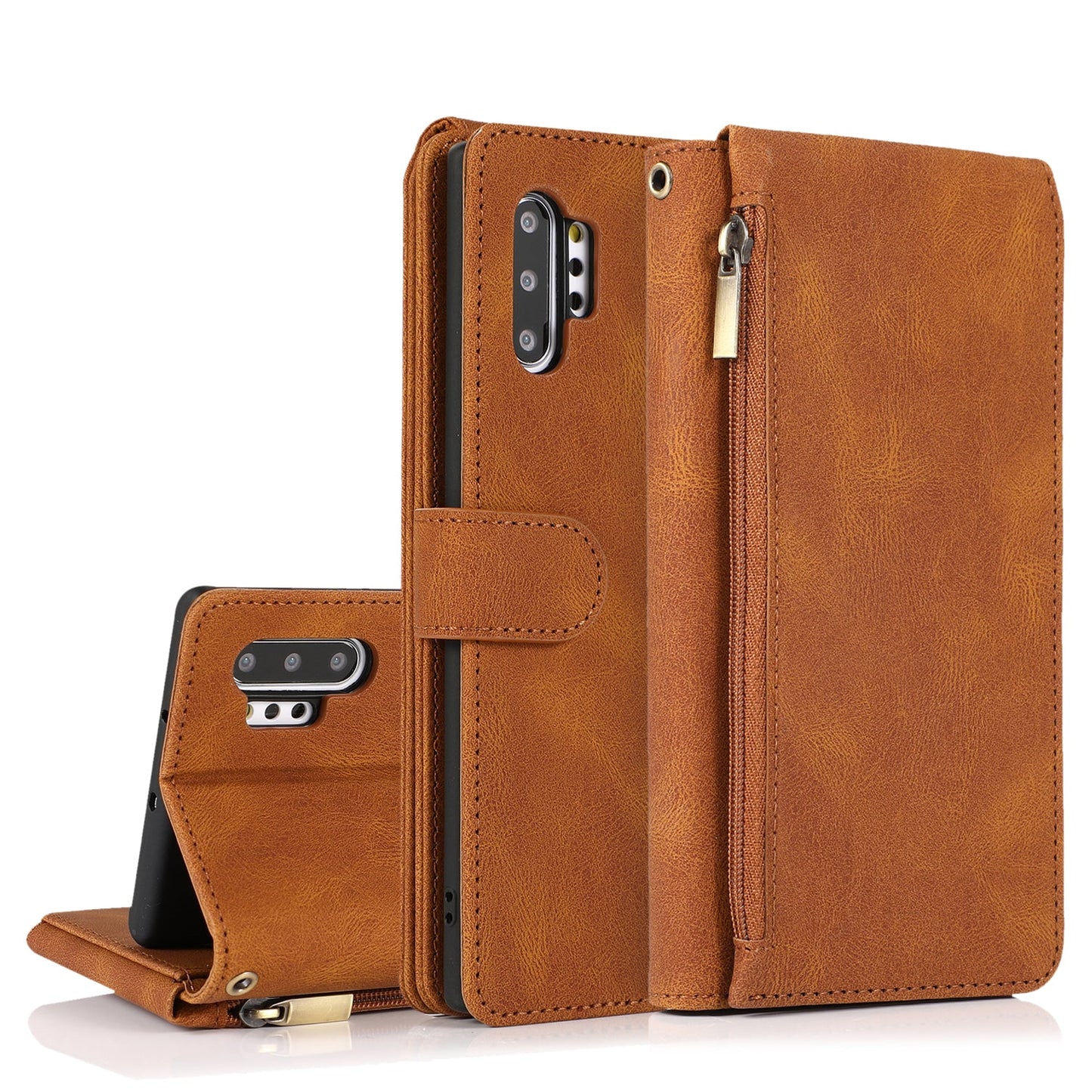 Luxury Skin Feel Multi-card Zipper Leather Case For Samsung Note10 Plus