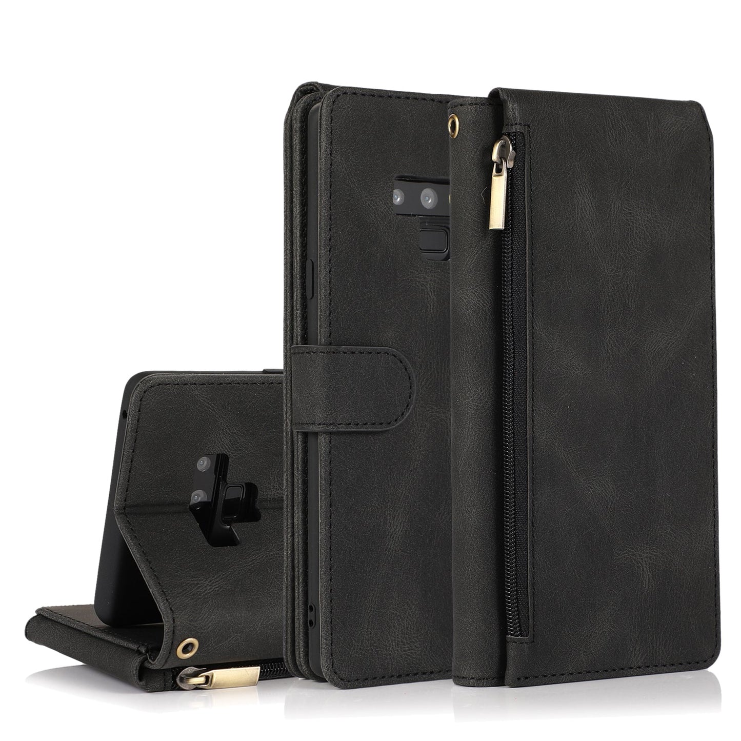 Étui en cuir de luxe multi-cartes à fermeture éclair pour Samsung Note9