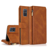 Luxury Skin Feel Multi-card Zipper Leather Case For Samsung A71