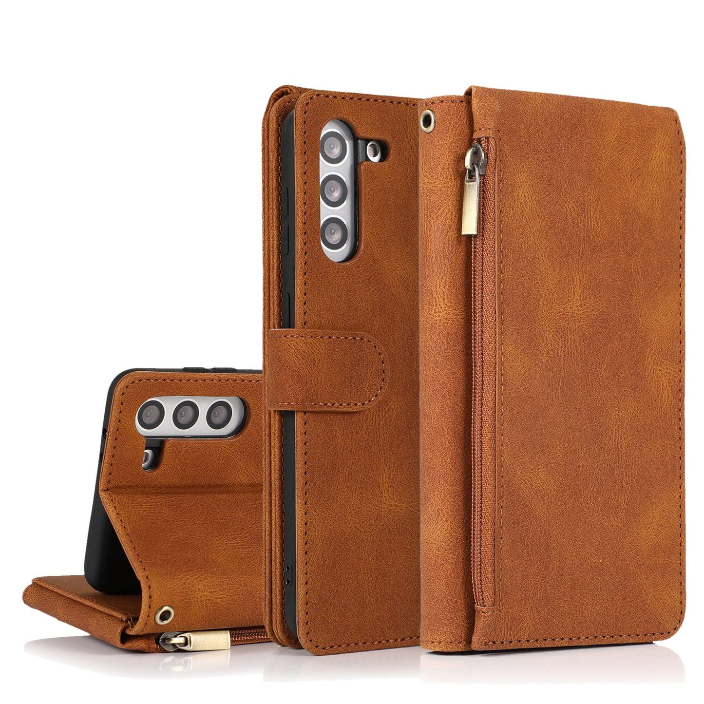 Étui en Cuir à Fermeture Éclair Multi-cartes Sensation Luxe pour Samsung S21 Plus