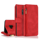 Luxury Skin Feel Multi-card Zipper Leather Case For Samsung S9