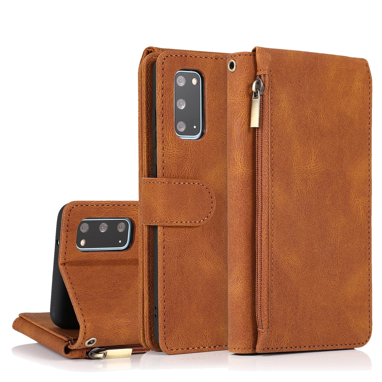 Étui en cuir zippé multi-cartes de luxe "peau de pêche" pour Samsung S20