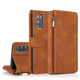 Luxury Skin Feel Multi-card Zipper Leather Case For Samsung S20