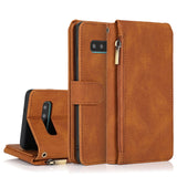 Luxury Skin Feel Multi-card Zipper Leather Case For Samsung S10