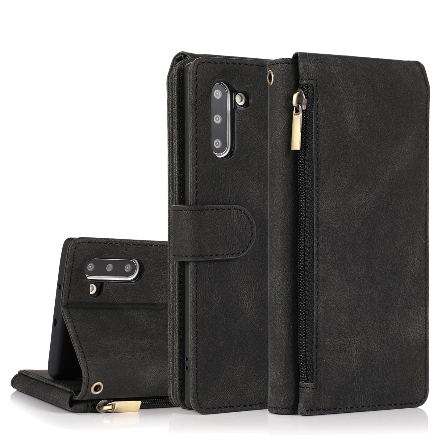Étui en cuir de luxe à fermeture éclair multi-cartes pour Samsung Note10