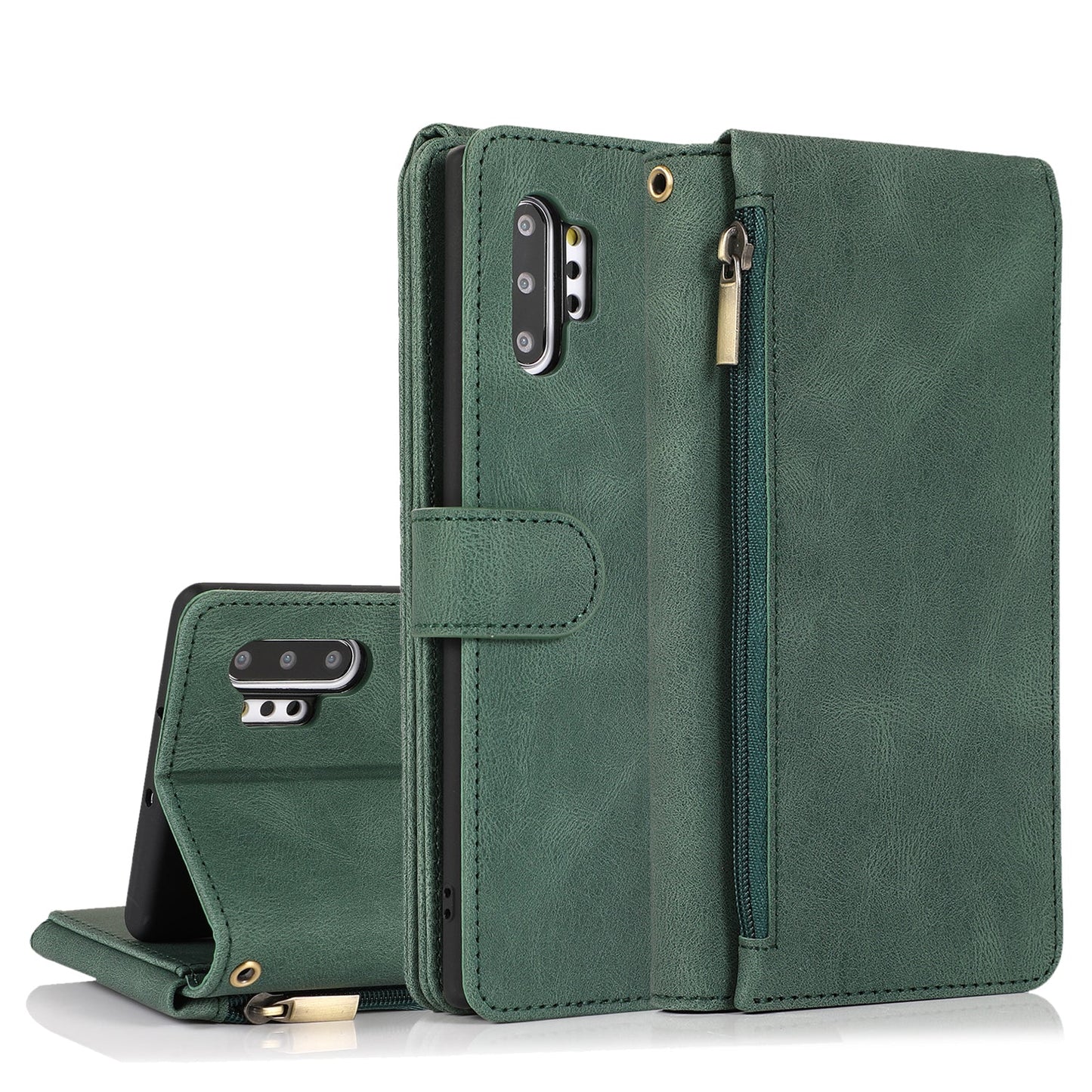 Luxury Skin Feel Multi-card Zipper Leather Case For Samsung Note10 Plus