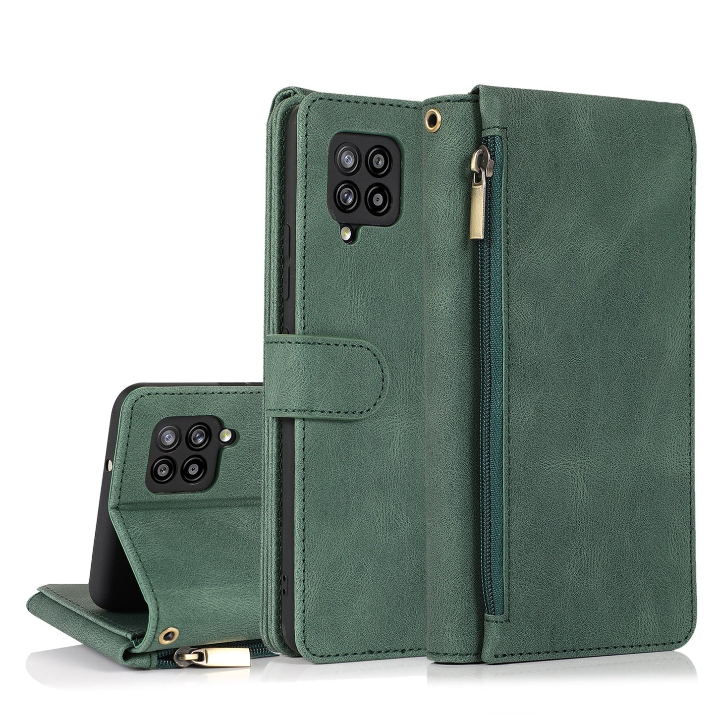 Luxury Skin Feel Multi-card Zipper Leather Case For Samsung A42