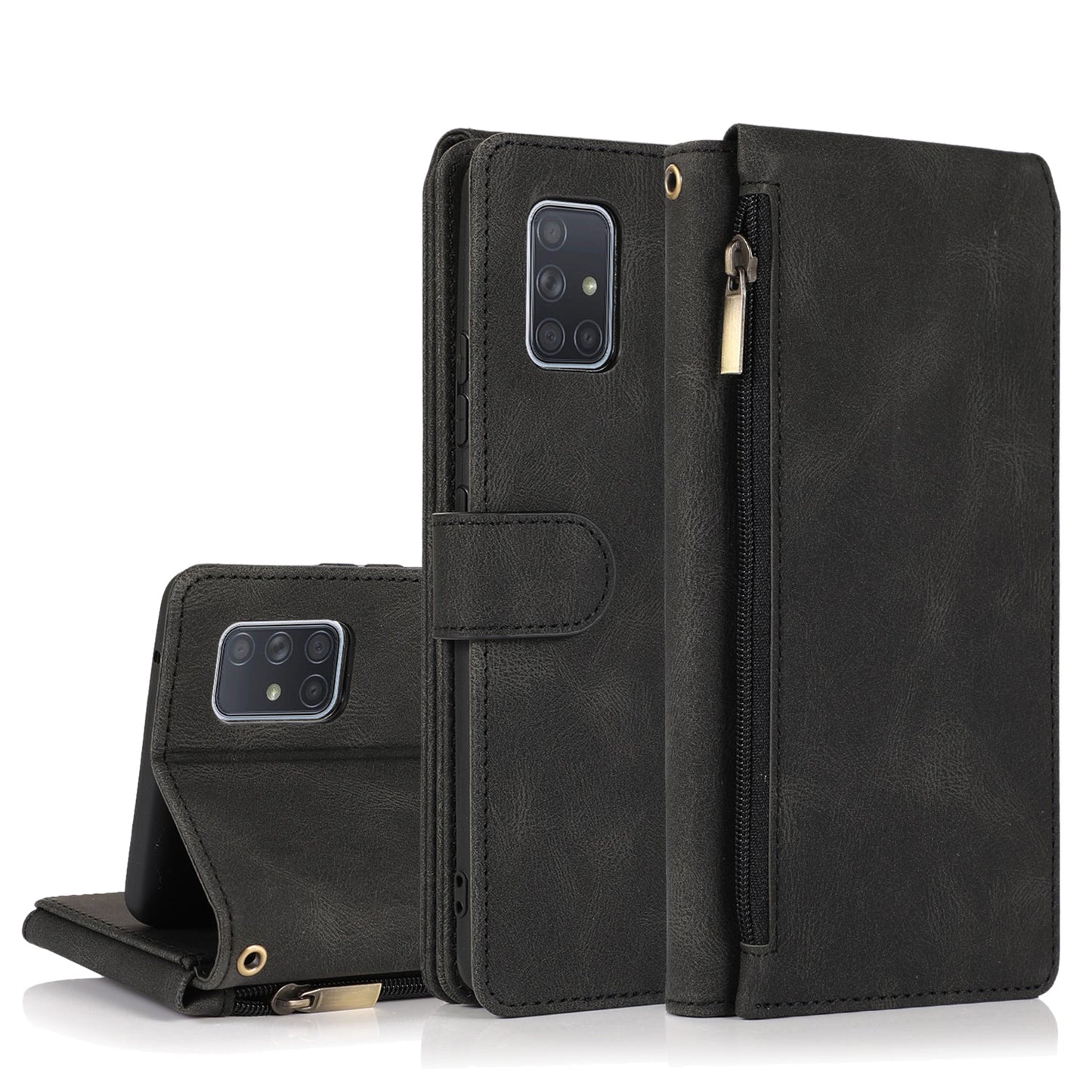 Luxury Skin Feel Multi-card Zipper Leather Case For Samsung A71