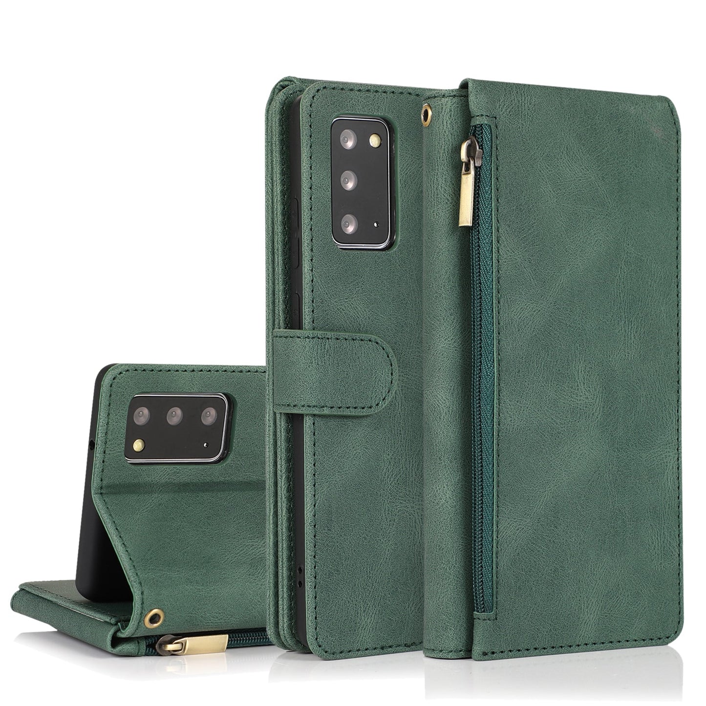Étui en cuir de luxe avec fermeture éclair et emplacements pour cartes multiples pour Samsung Note20/Note20 5G