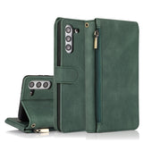 Luxury Skin Feel Multi-card Zipper Leather Case For Samsung S21FE