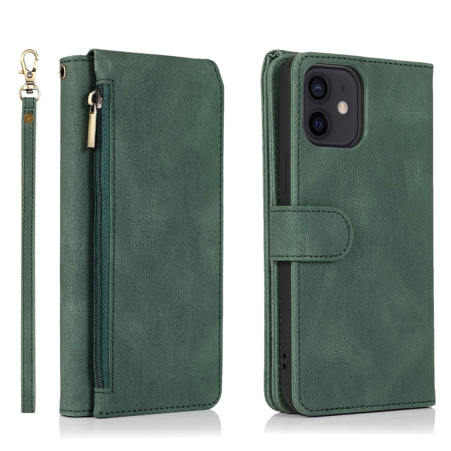 Luxury Skin Feel Multi-card Zipper Leather Case For iPhone
