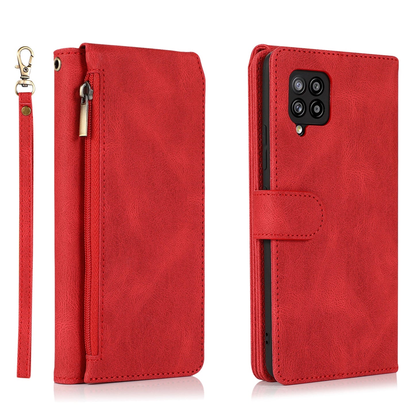 Luxury Skin Feel Multi-card Zipper Leather Case For Samsung A42