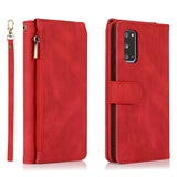 Luxury Skin Feel Multi-card Zipper Leather Case For Samsung S20