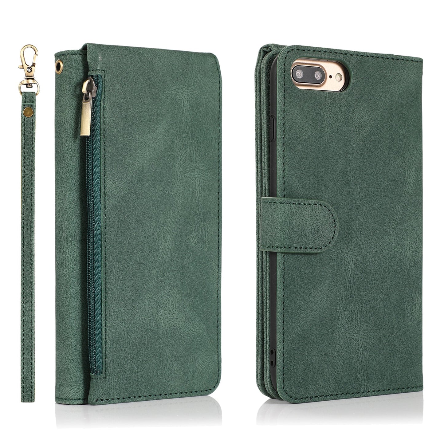 Étui en cuir de luxe avec fermeture éclair et emplacements pour cartes multiples pour iPhone 7 Plus/8 Plus