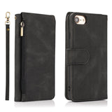 Luxury Skin Feel Multi-card Zipper Leather Case For iPhone SE 2020
