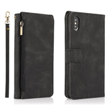 Luxury Skin Feel Multi-card Zipper Leather Case For iPhone X/XS