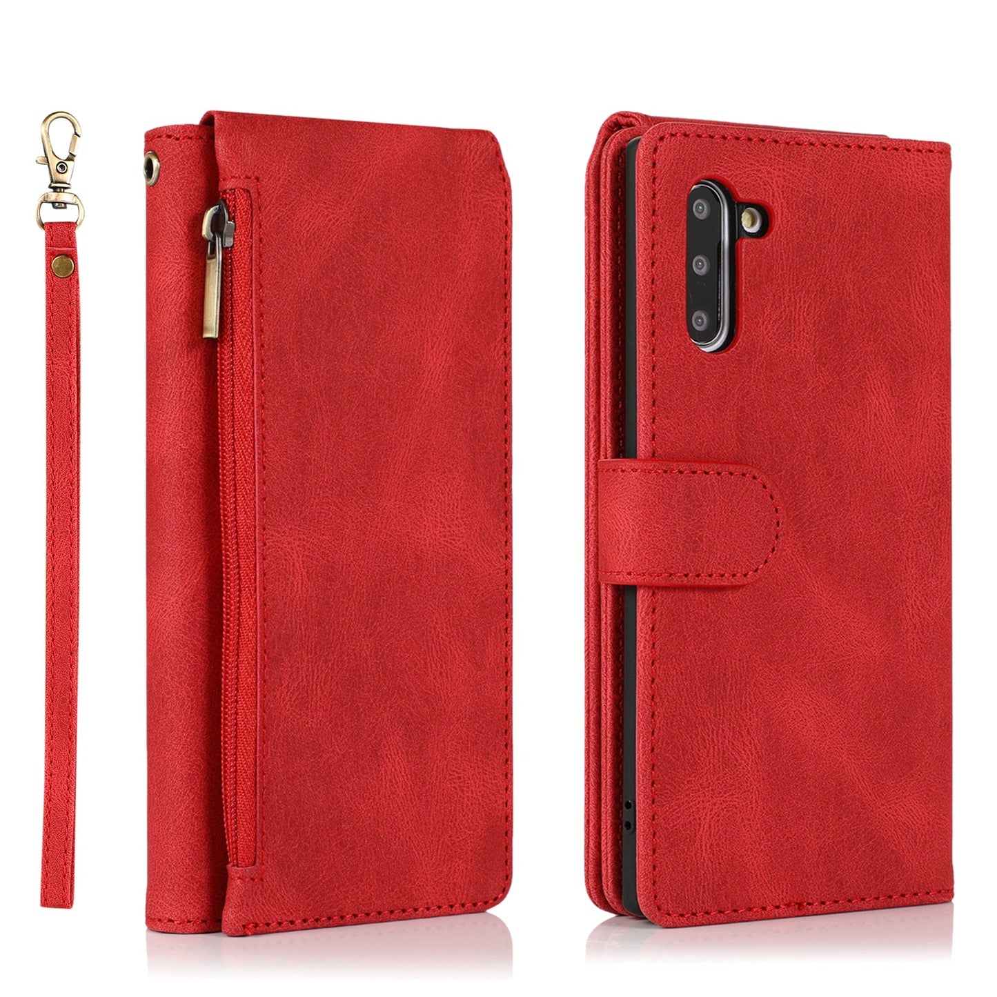 Étui en cuir de luxe à fermeture éclair multi-cartes pour Samsung Note10