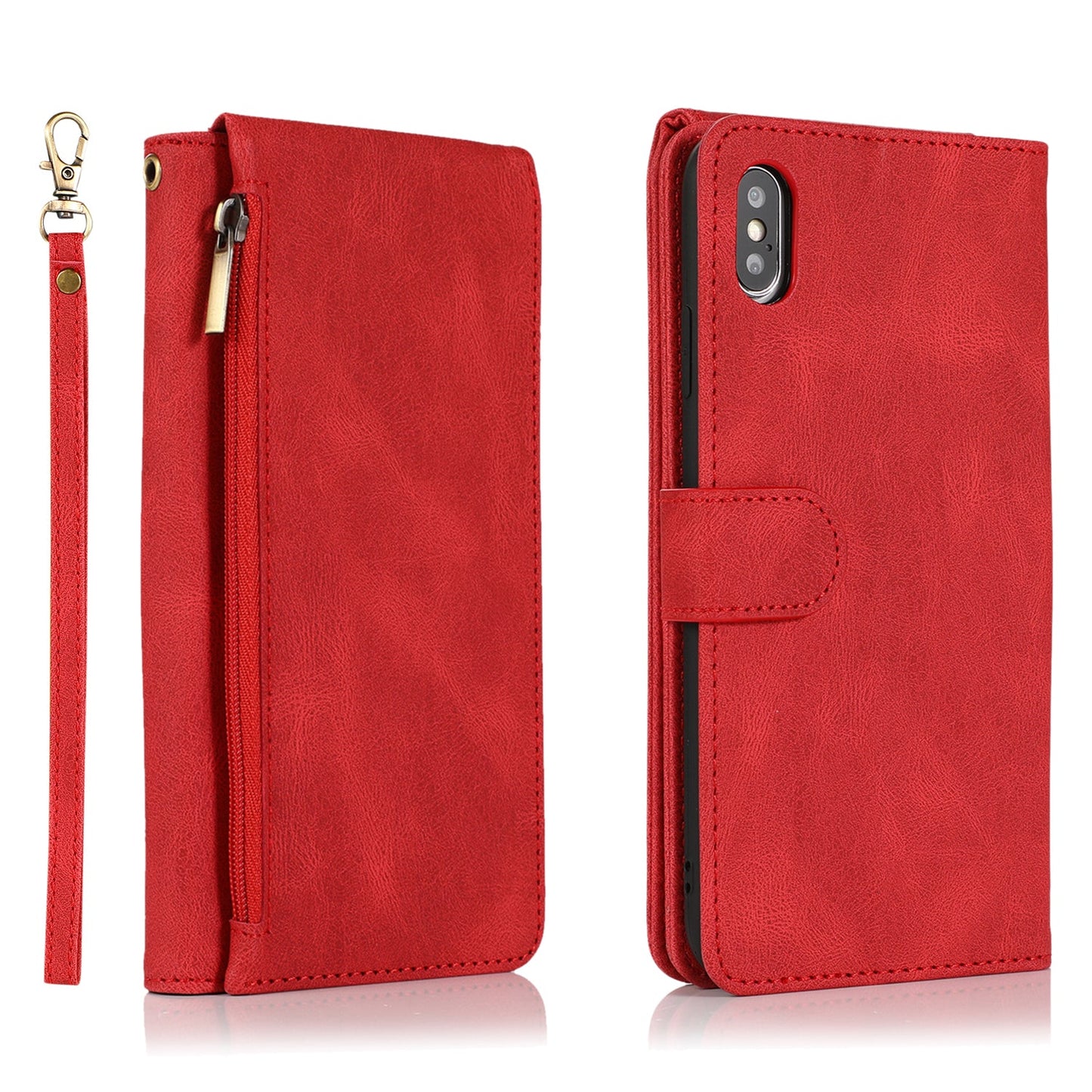 Luxury Skin Feel Multi-card Zipper Leather Case For iPhone X/XS