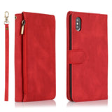 Luxury Skin Feel Multi-card Zipper Leather Case For iPhone X/XS