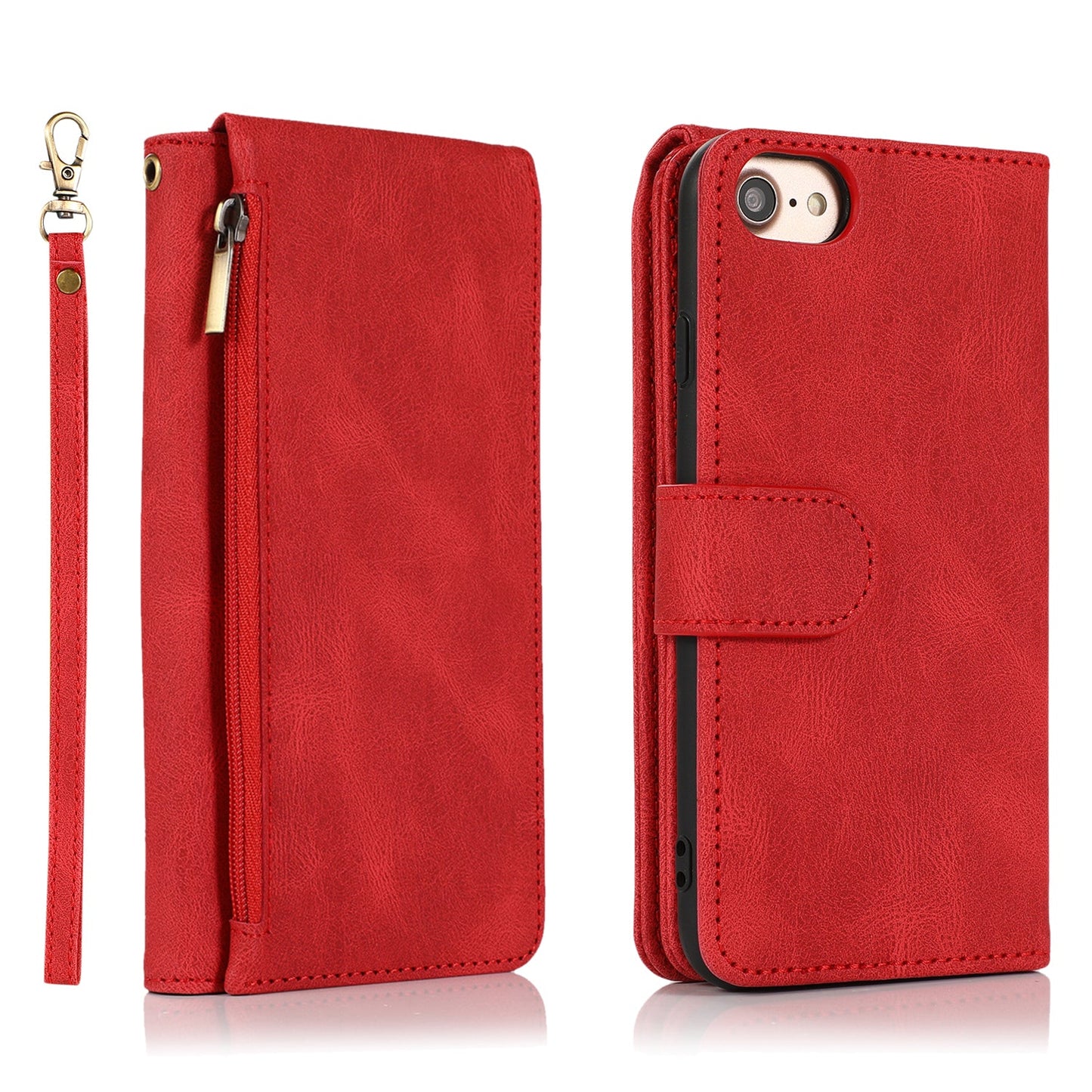 Luxury Skin Feel Multi-card Zipper Leather Case For iPhone SE 2020
