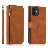 Luxury Skin Feel Multi-card Zipper Leather Case For iPhone