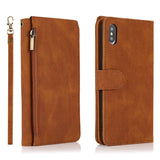 Luxury Skin Feel Multi-card Zipper Leather Case For iPhone X/XS
