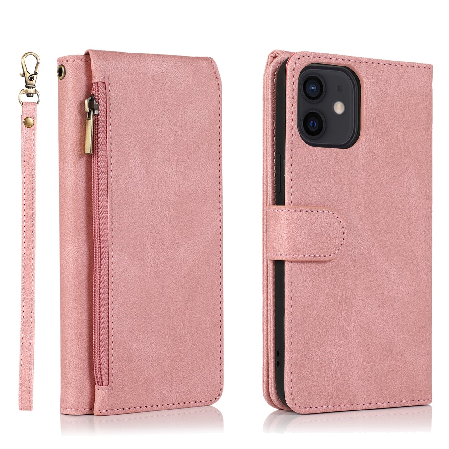 Luxury Skin Feel Multi-card Zipper Leather Case For iPhone