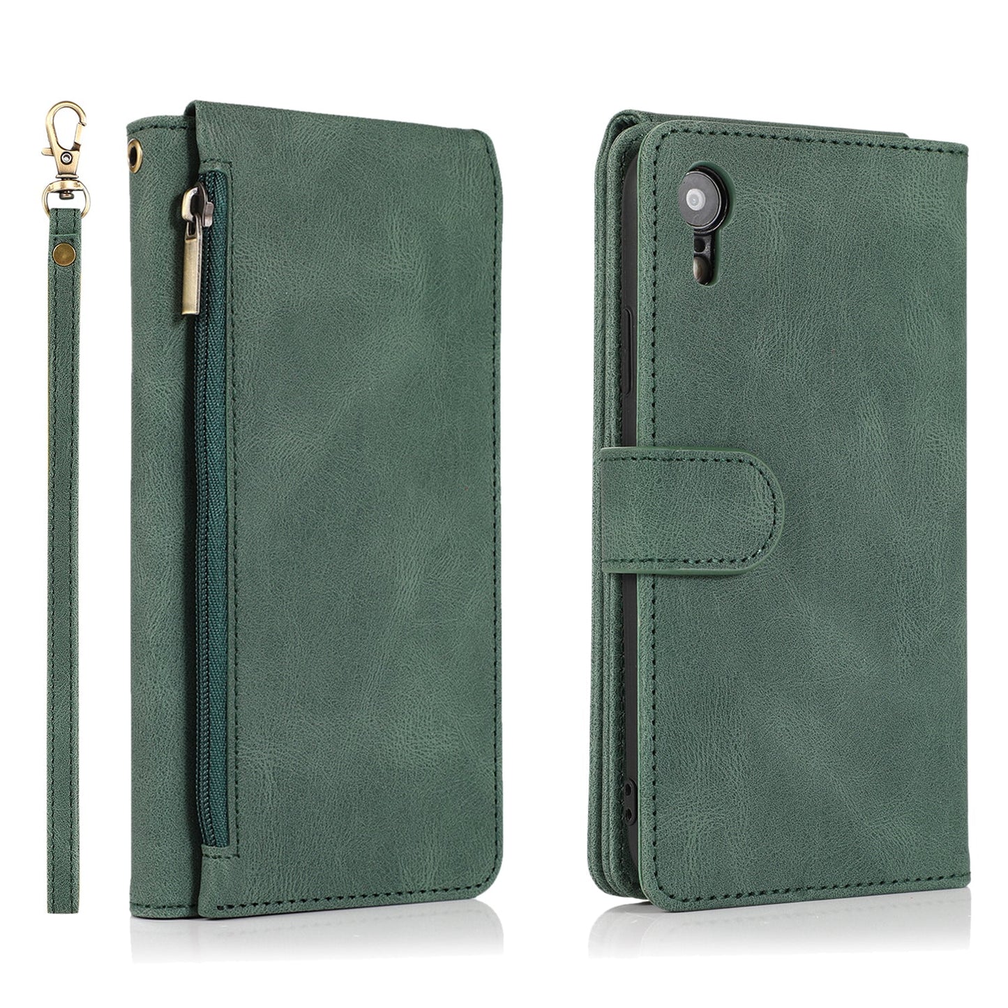 Luxury Skin Feel Multi-card Zipper Leather Case For iPhone XR