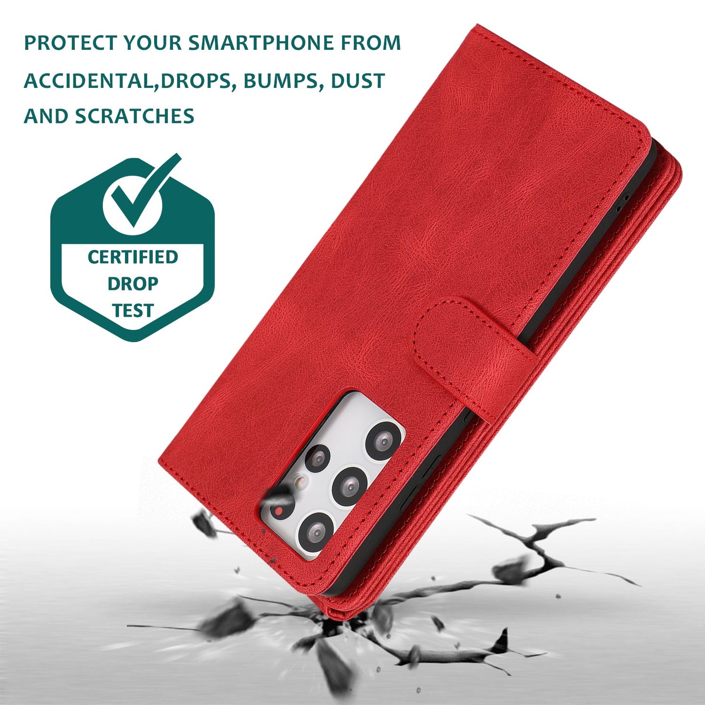 Étui en cuir de luxe avec fermeture éclair et multiples rangements pour cartes pour Samsung S21 Ultra