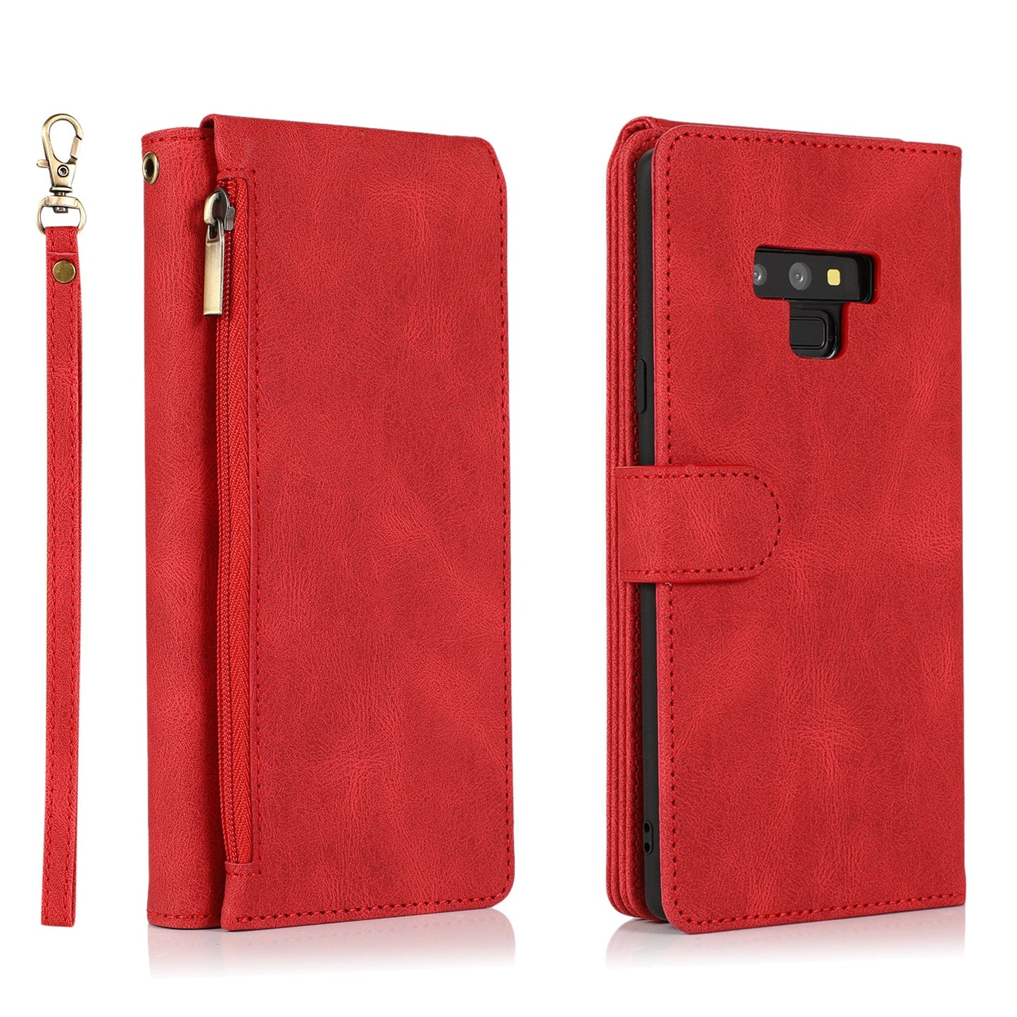Étui en cuir de luxe multi-cartes à fermeture éclair pour Samsung Note9