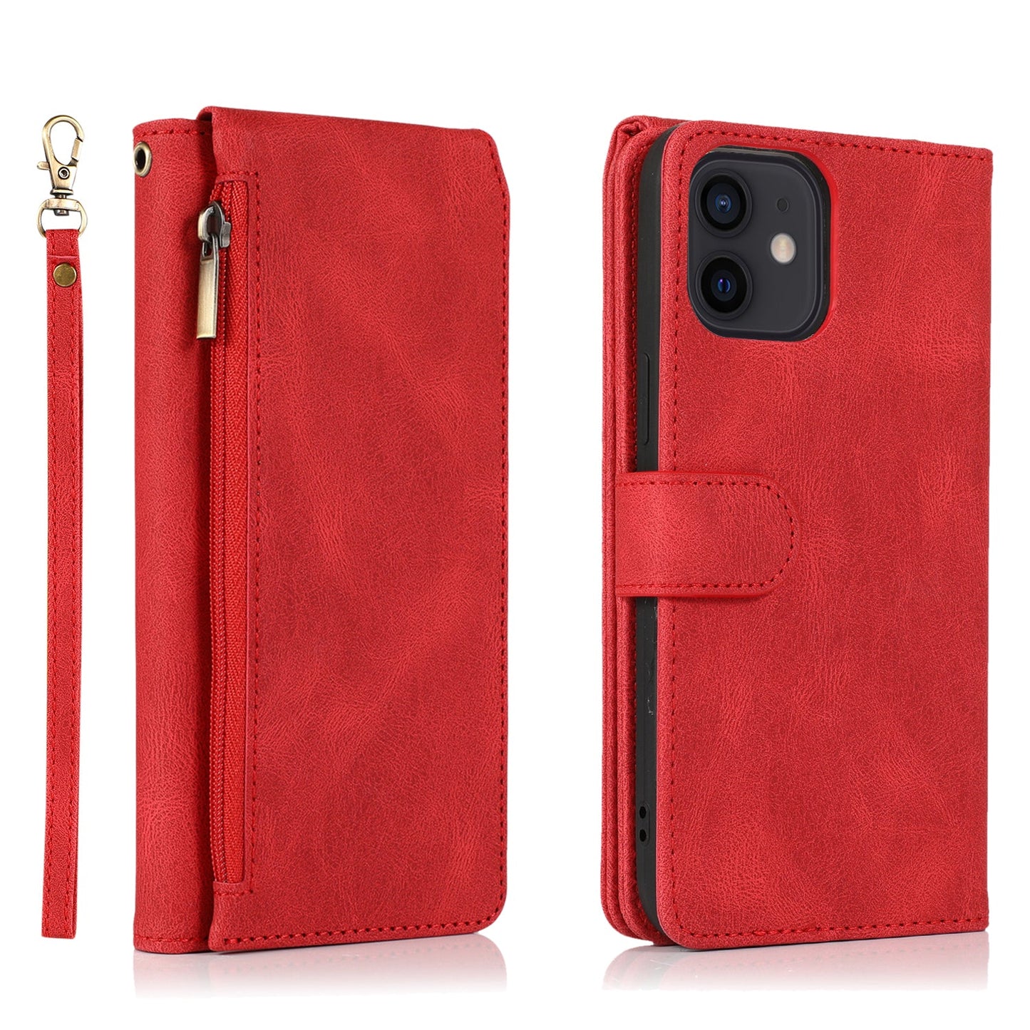 Étui en Cuir à Fermeture Éclair Multi-cartes Sensation Luxueuse pour iPhone 12 et 11 Series