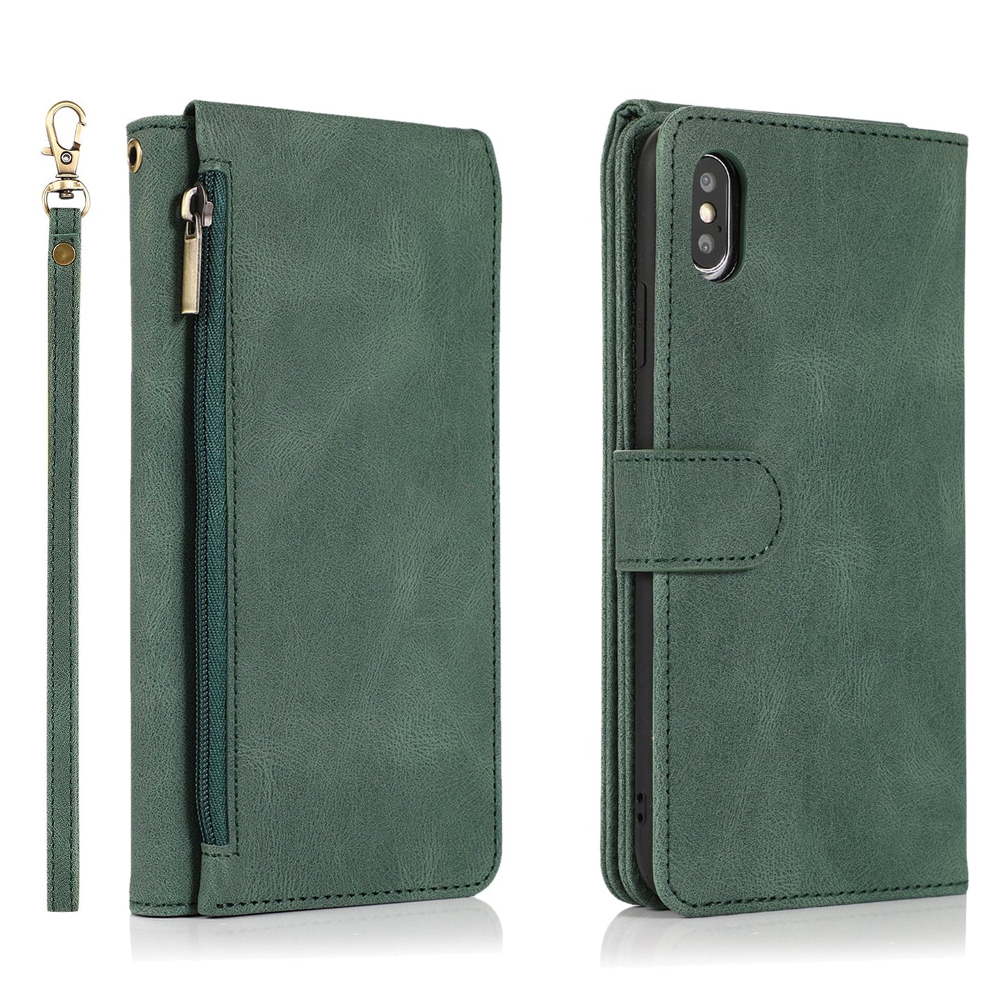 Luxury Skin Feel Multi-card Zipper Leather Case For iPhone X/XS