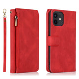 Luxury Skin Feel Multi-card Zipper Leather Case For iPhone