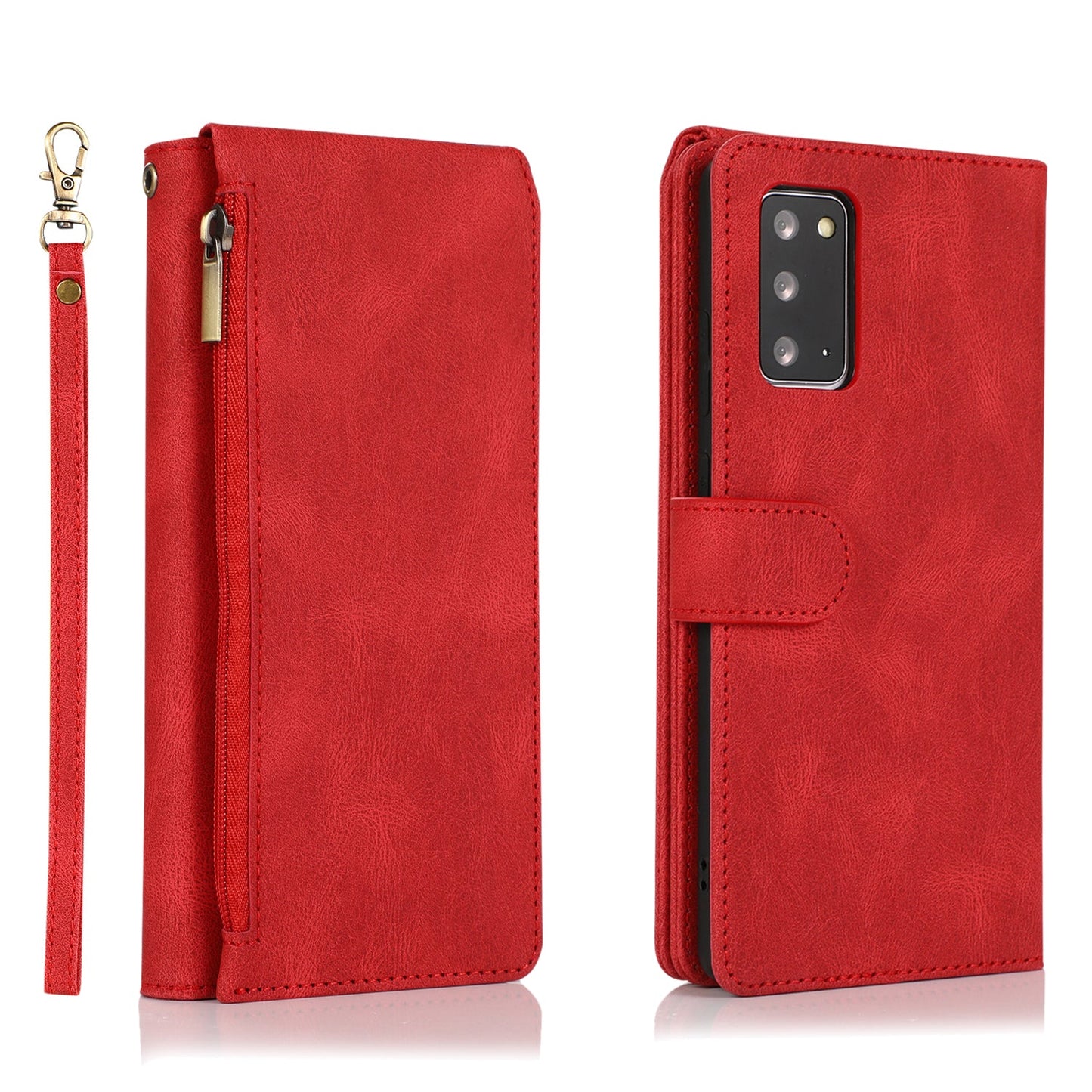 Étui en cuir de luxe avec fermeture éclair et emplacements pour cartes multiples pour Samsung Note20/Note20 5G