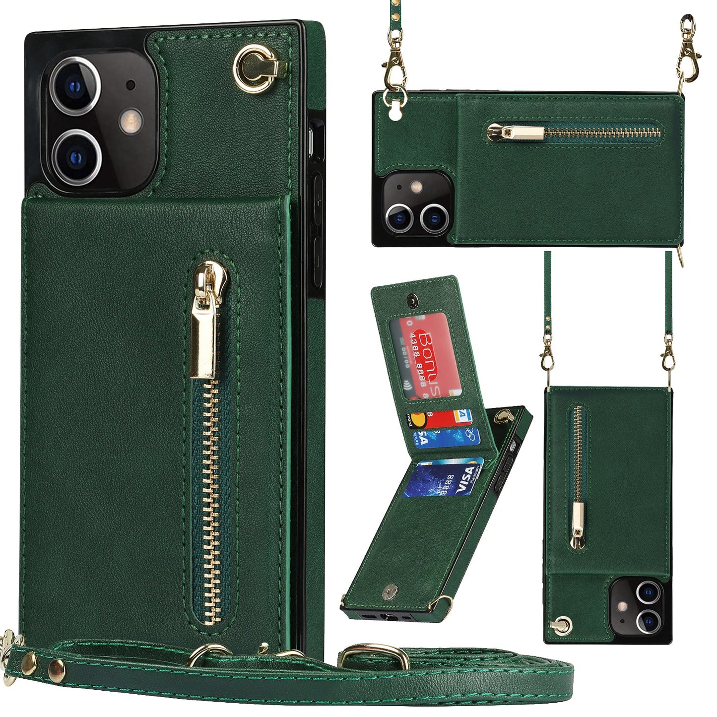 Nouvel étui de téléphone avec portefeuille zippé et bandoulière pour iPhone