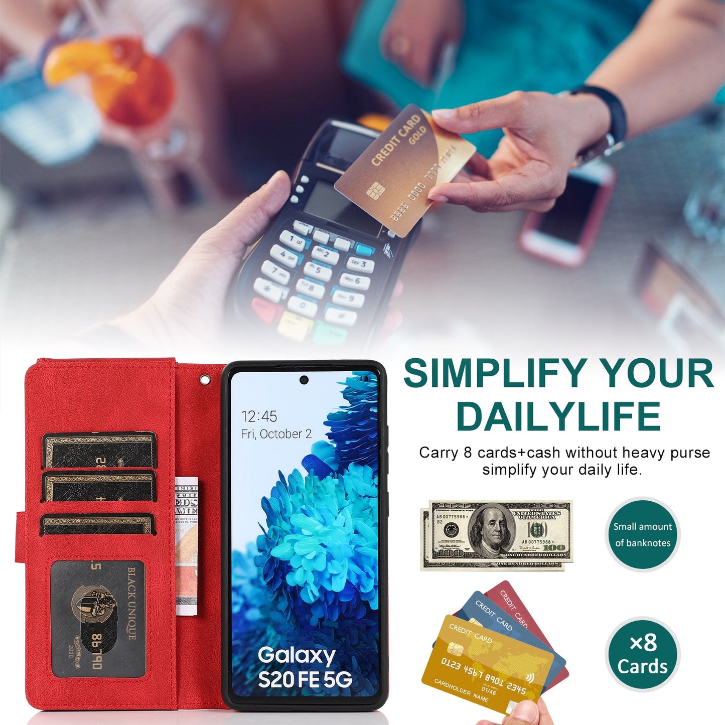 Luxury Skin Feel Multi-card Zipper Leather Case For Samsung S20FE 4G/5G