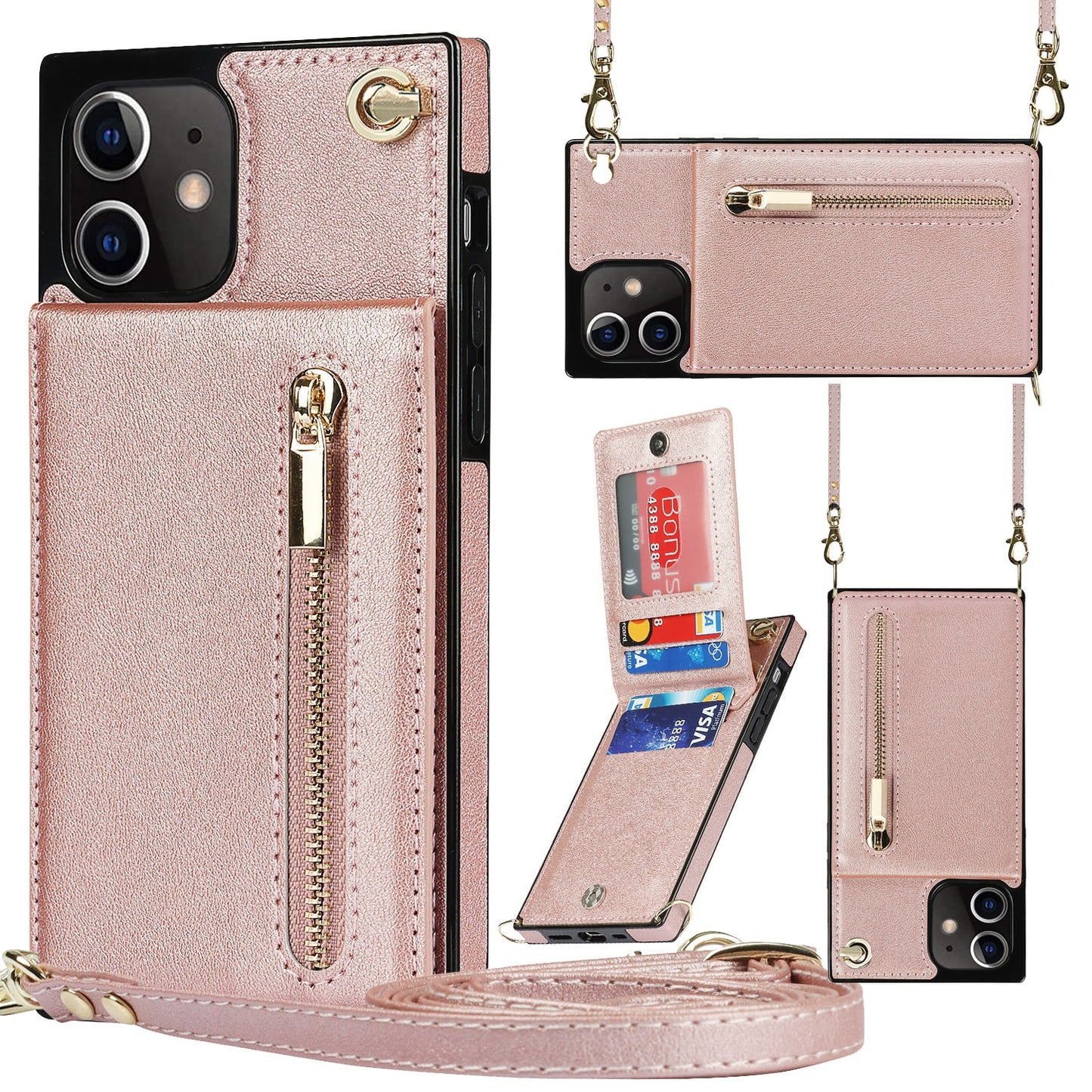Nouvel étui de téléphone avec portefeuille zippé et bandoulière pour iPhone