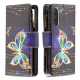 Large Capacity Painted Zipper Leather Case For Samsung S21FE