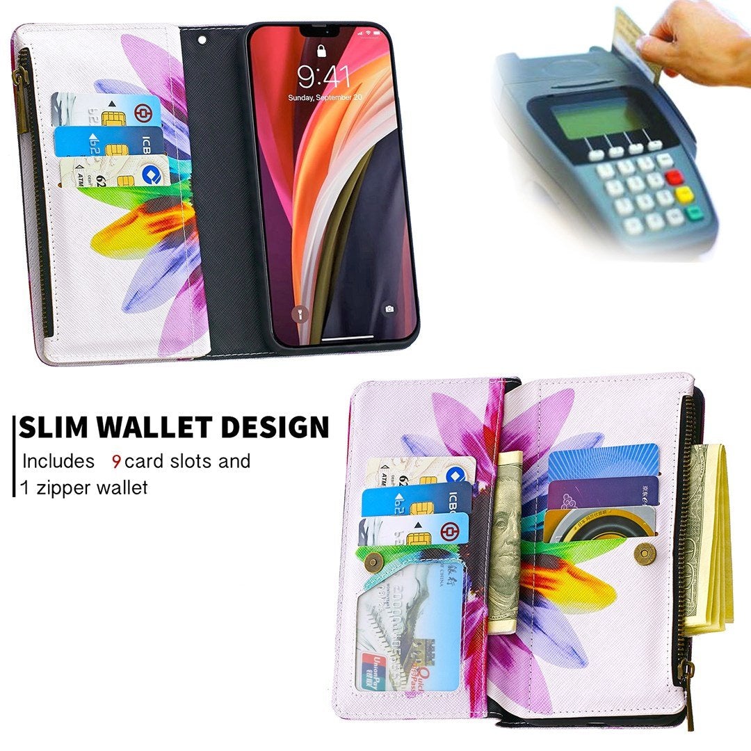 Étui en cuir peint à fermeture éclair grande capacité pour iPhone 13 Series