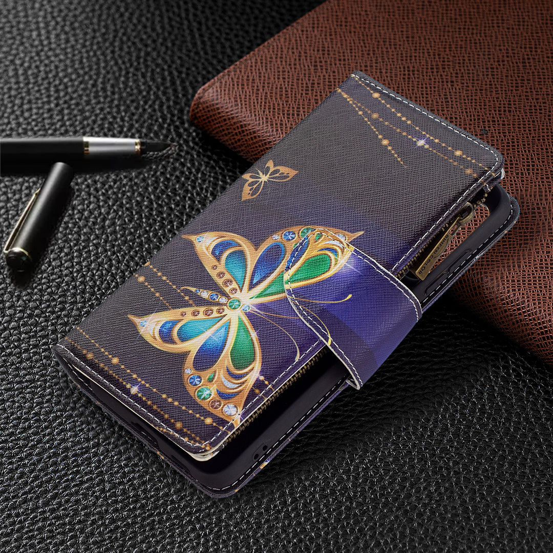 Étui en cuir peint à fermeture éclair grande capacité pour Samsung S21FE