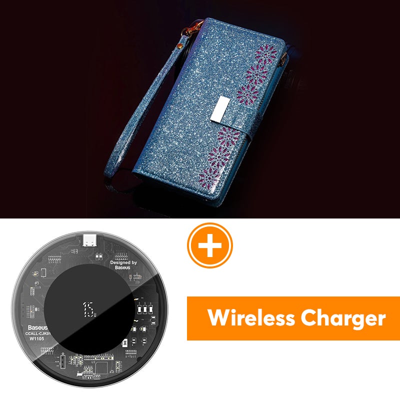 Étui à Rabat en Cuir Scintillant Fille Bling pour Samsung Note20/Note20 5G