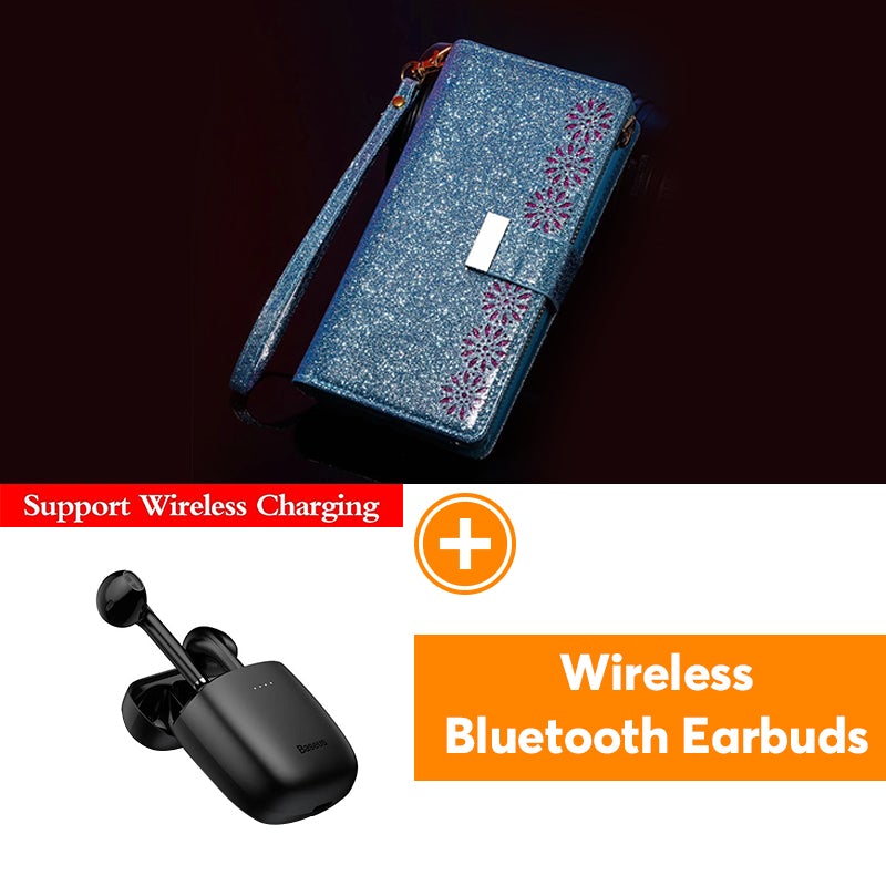 Étui à Rabat en Cuir Scintillant Fille Bling pour Samsung Note20/Note20 5G
