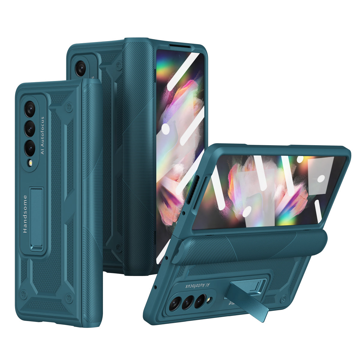 Étui de luxe avec charnière, béquille et support magnétique en métal pour Samsung Galaxy Z Fold3 5G