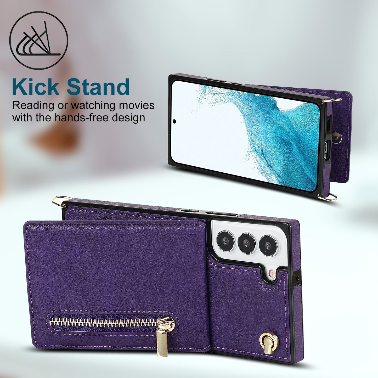 Nouvelle coque portefeuille à fermeture éclair avec bandoulière pour Samsung S21FE