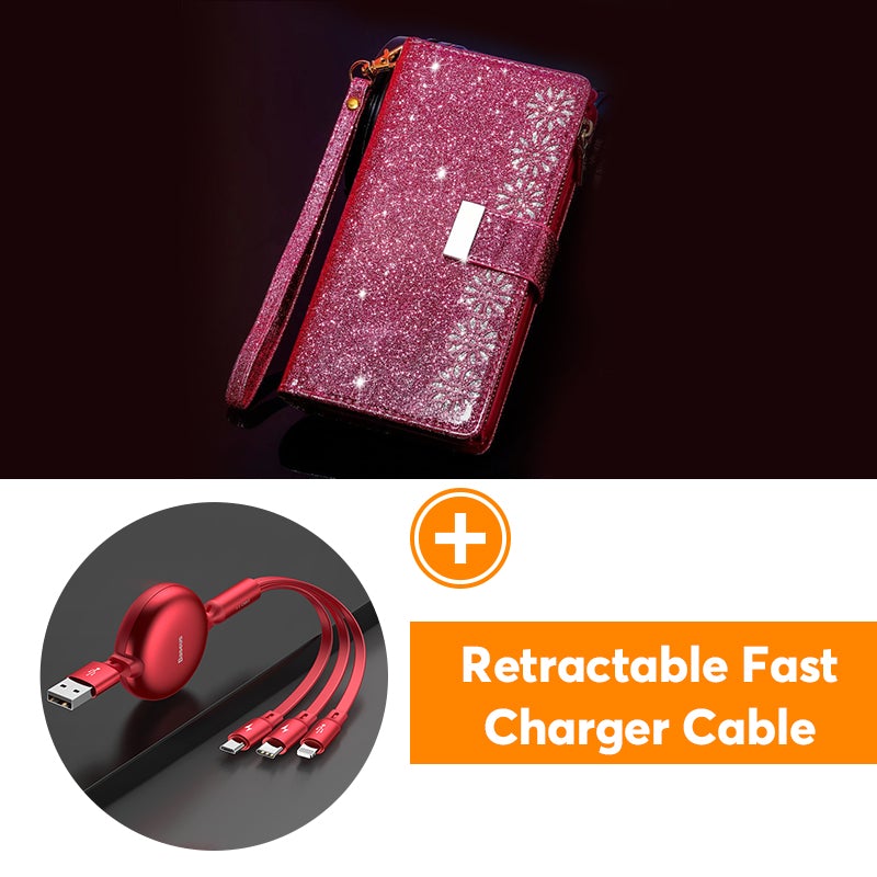 Étui à Rabat en Cuir Scintillant Fille Bling pour Samsung Note20/Note20 5G