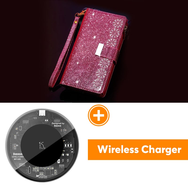 Étui à Rabat en Cuir Scintillant Fille Bling pour Samsung Note20/Note20 5G